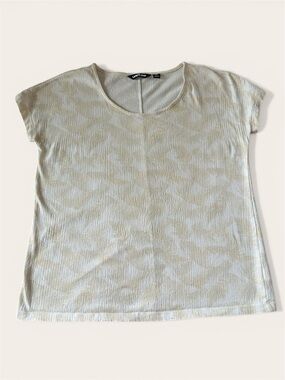 Lands' End Cream Palm Leaf Short Sleeve Scoop Neck Cotton Top size Medium